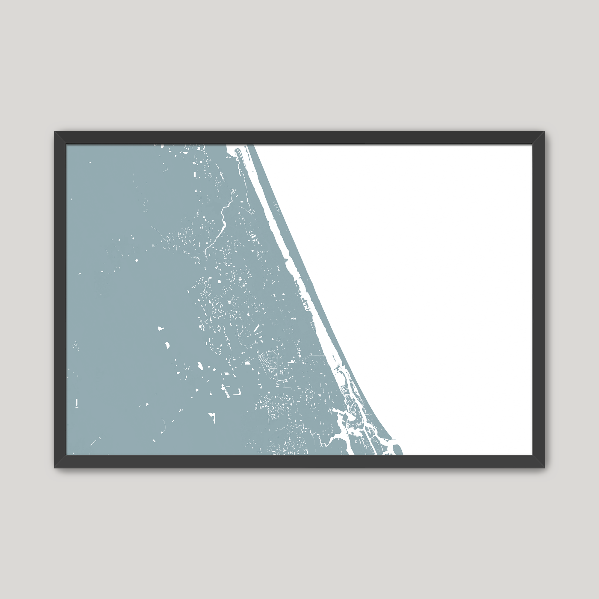 Daytona Beach Coastal Map — Fine Art Print Horizontal, soft-blue, Black Frame, 10x8