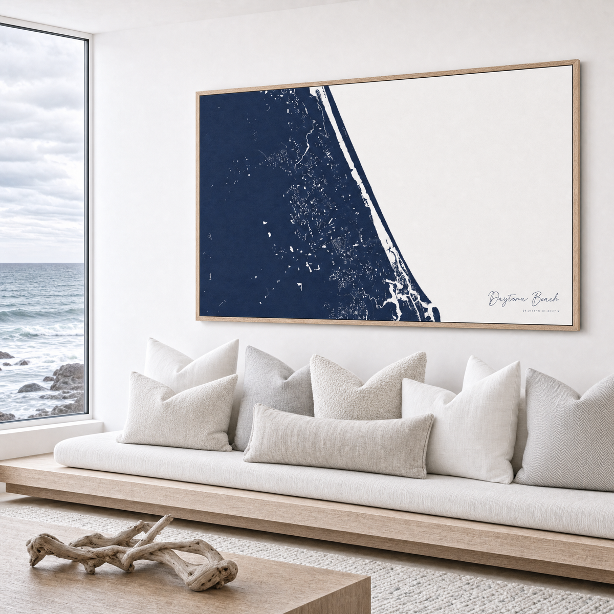 Daytona Beach canvas map — sea-view bench interior