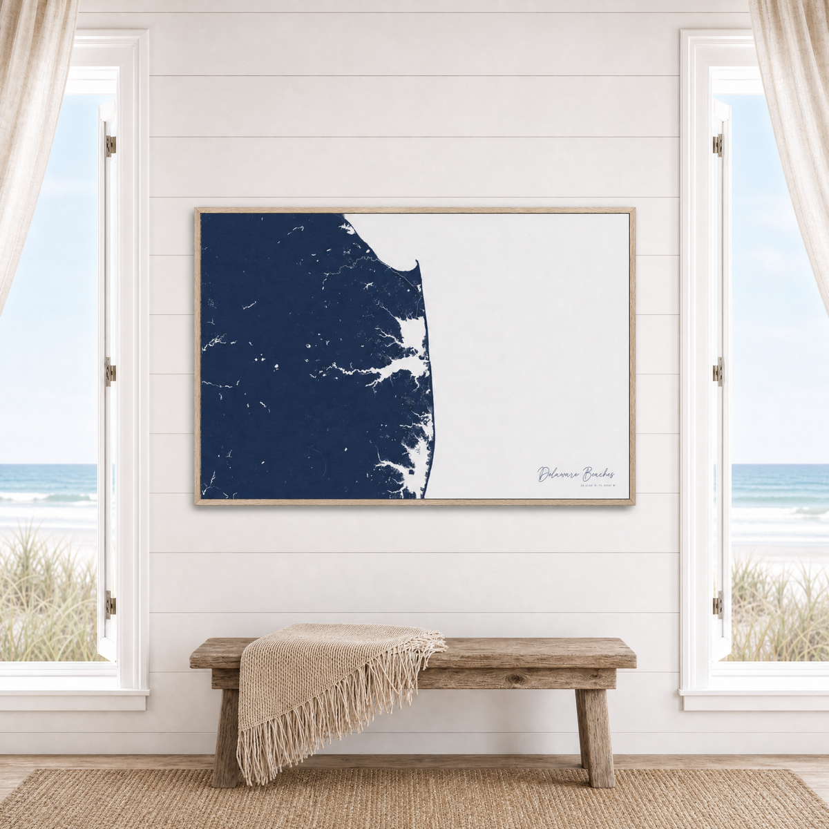 Delaware Beaches canvas map — window-scene interior