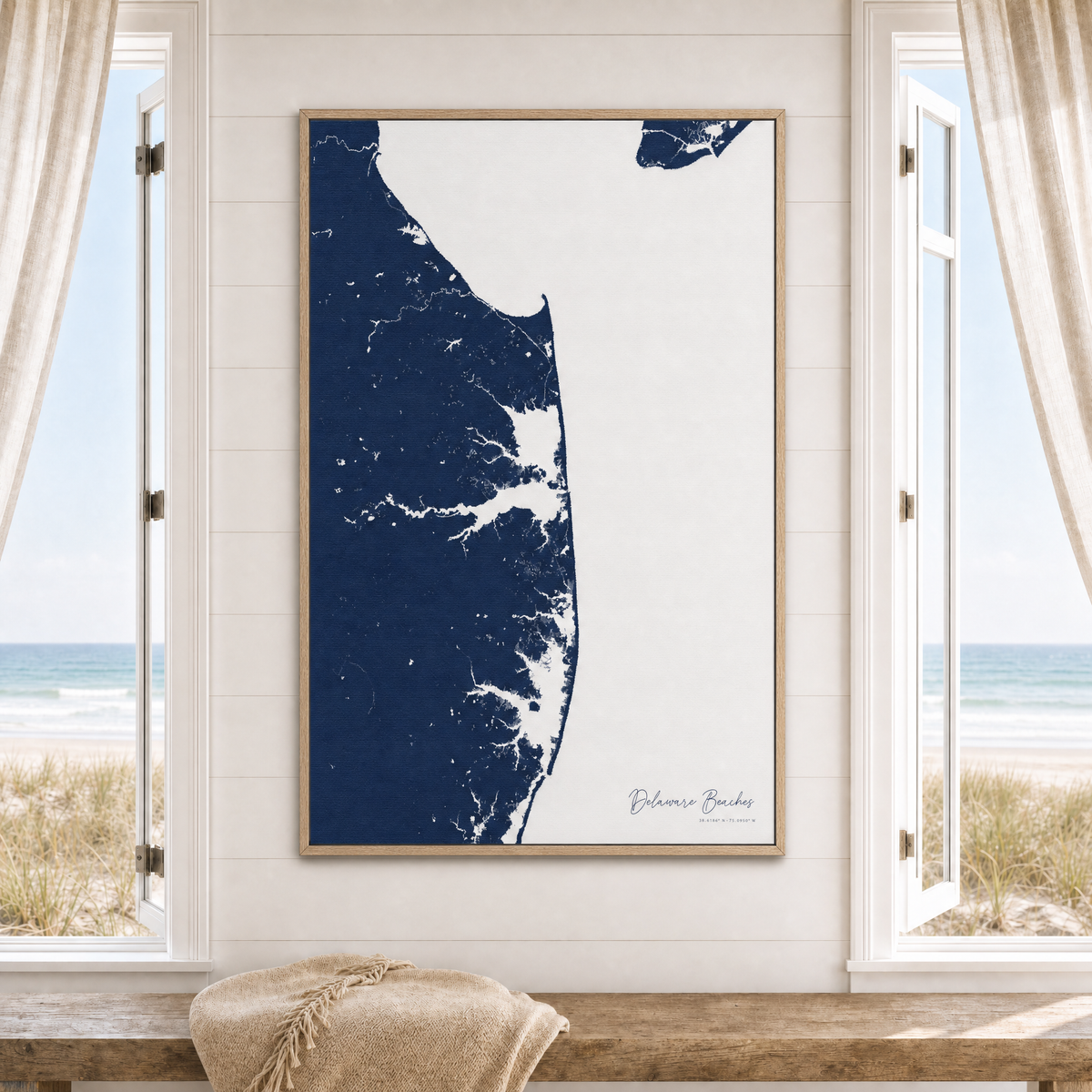Delaware Beaches canvas map — window-scene interior