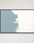 Delaware Beaches Coastal Map — Canvas Horizontal, soft-blue, Black Frame