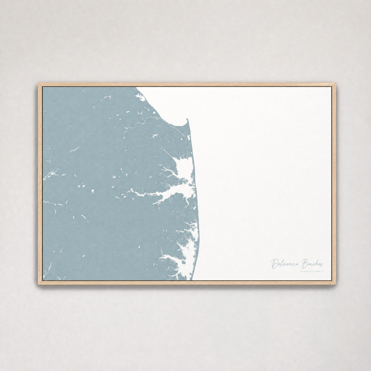 Delaware Beaches Coastal Map — Canvas Horizontal — soft-blue, Light Wood
