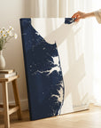 Delaware Beaches navy vertical wrapped canvas map in the ratio 2:3 hand mockup