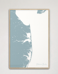 Delaware Beaches Coastal Map — Canvas Vertical, soft-blue, Natural Oak