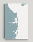 Delaware Beaches Coastal Map — Canvas Vertical, soft-blue, No Frame