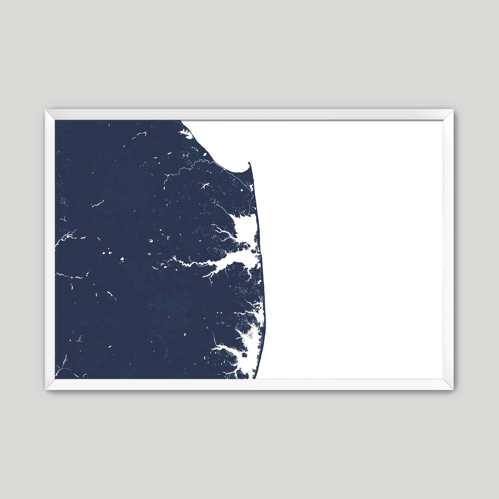 Delaware Beaches Coastal Map — Fine Art Print Horizontal, navy, White Frame, 10x8