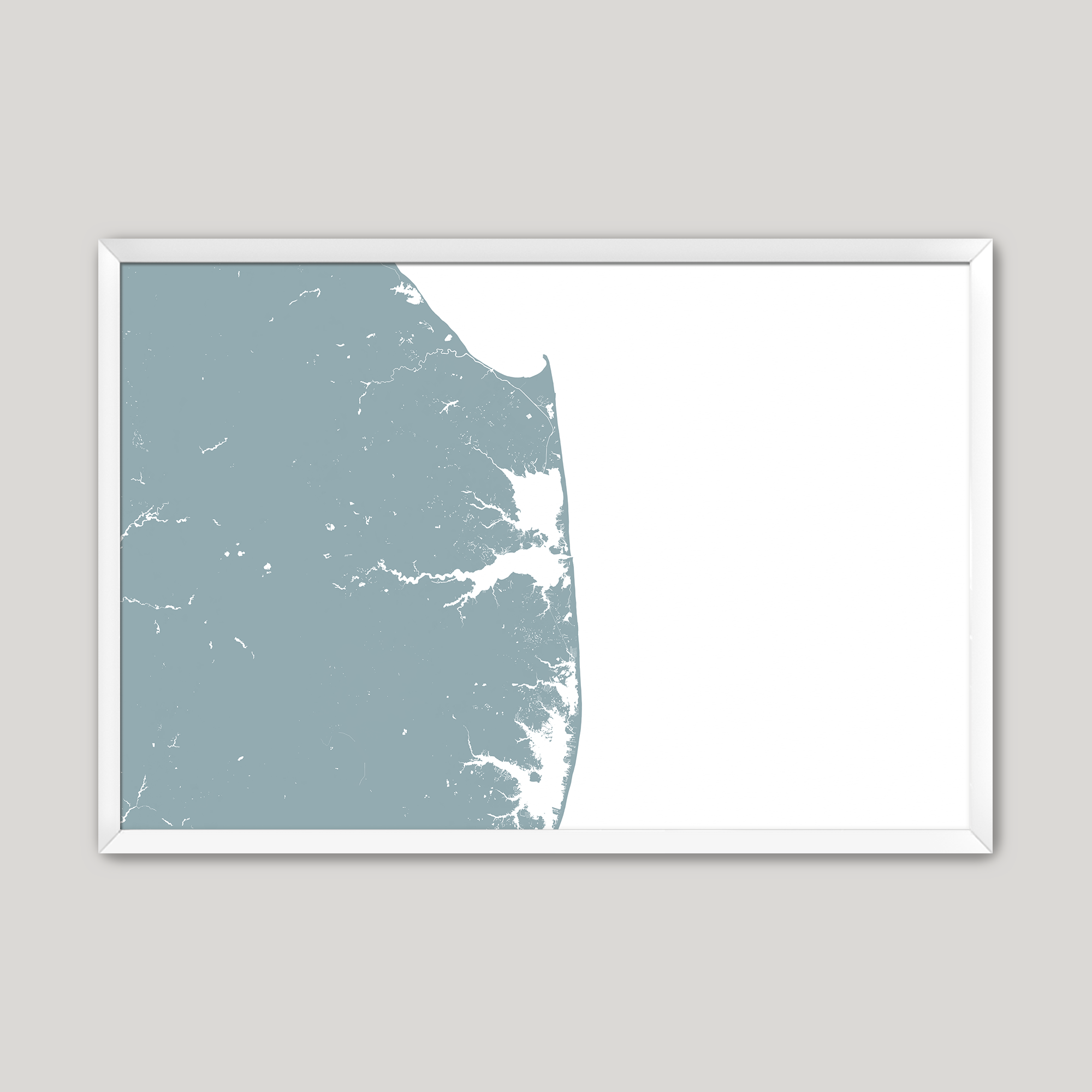 Delaware Beaches Coastal Map — Fine Art Print Horizontal, soft-blue, White Frame, 10x8