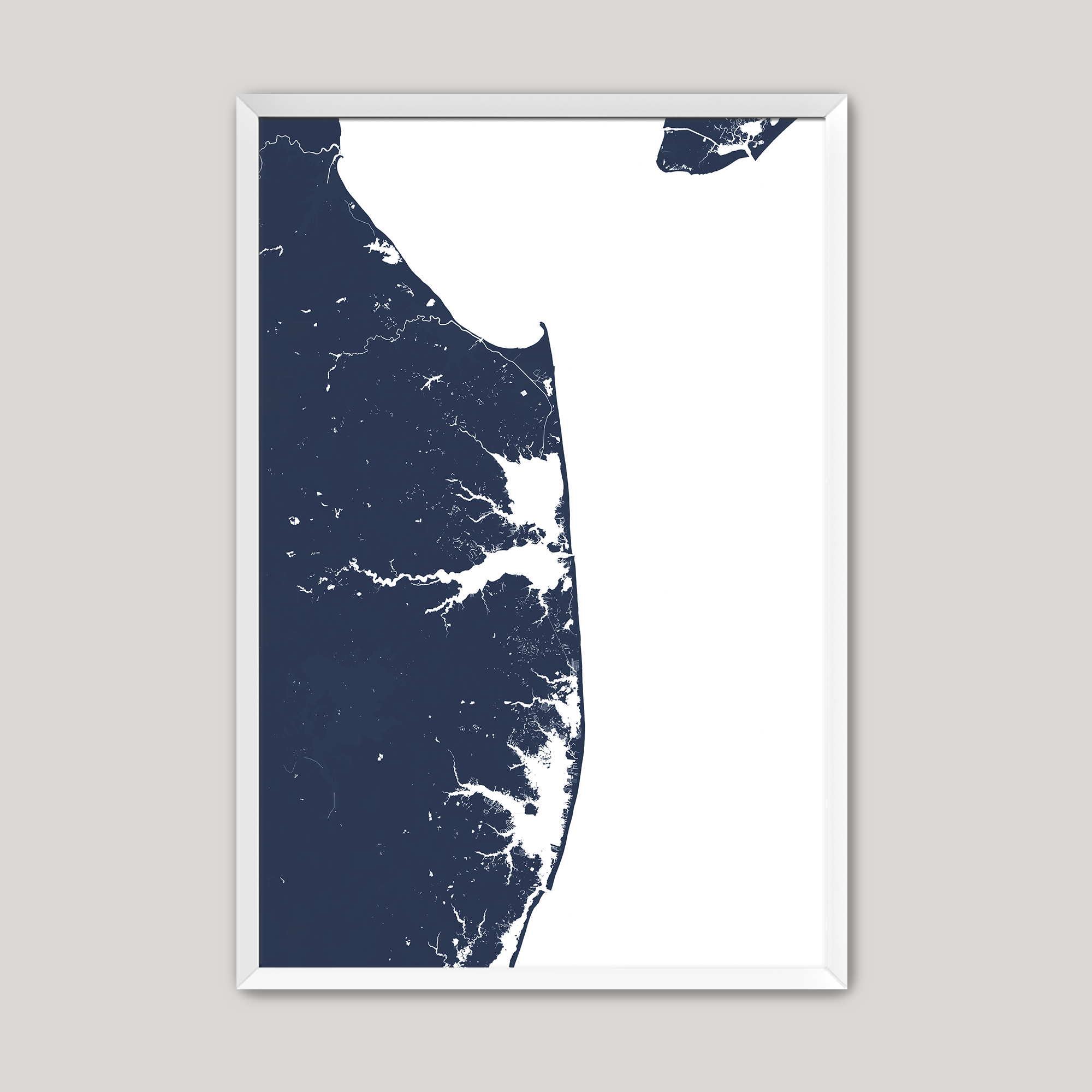 Delaware Beaches Coastal Map — Fine Art Print Vertical, navy, White Frame, 8x10