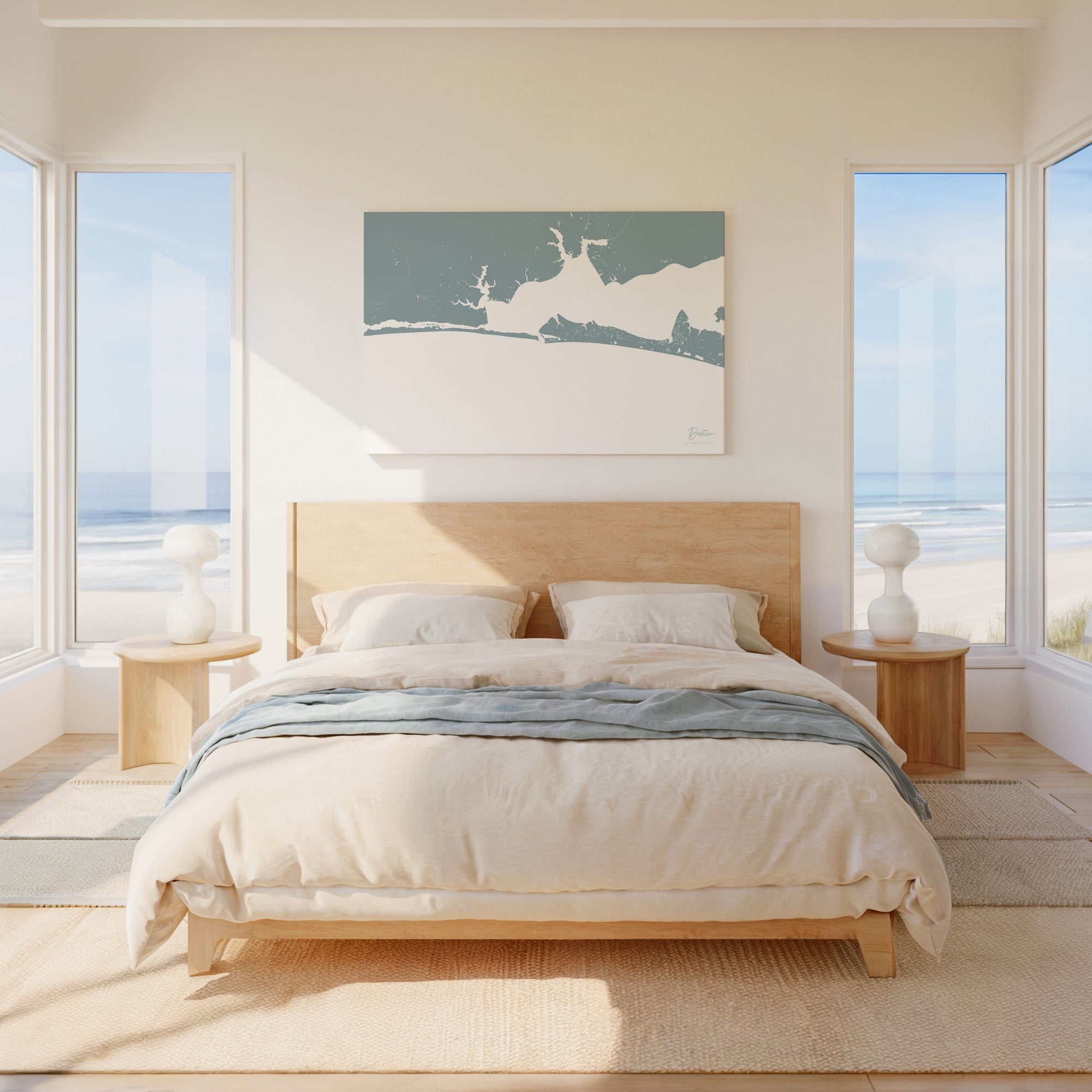 Destin soft blue horizontal wrapped canvas map in the ratio 3:2 hand mockup