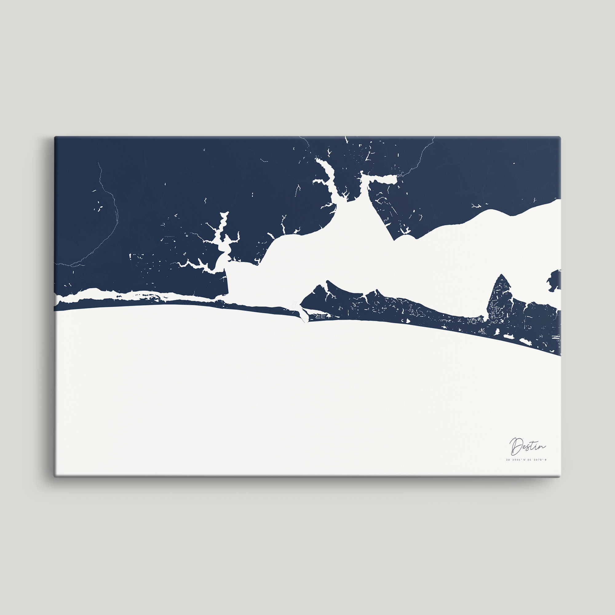 Destin Coastal Map — Canvas Horizontal, navy, No Frame