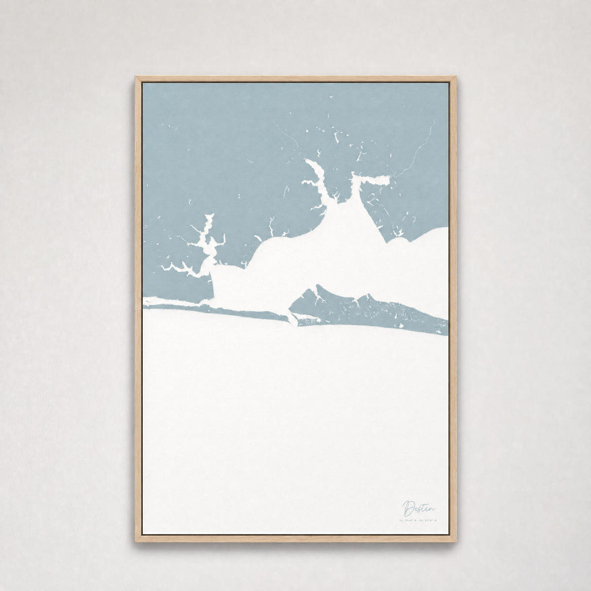 Destin Coastal Map — Canvas Vertical — soft-blue, Light Wood