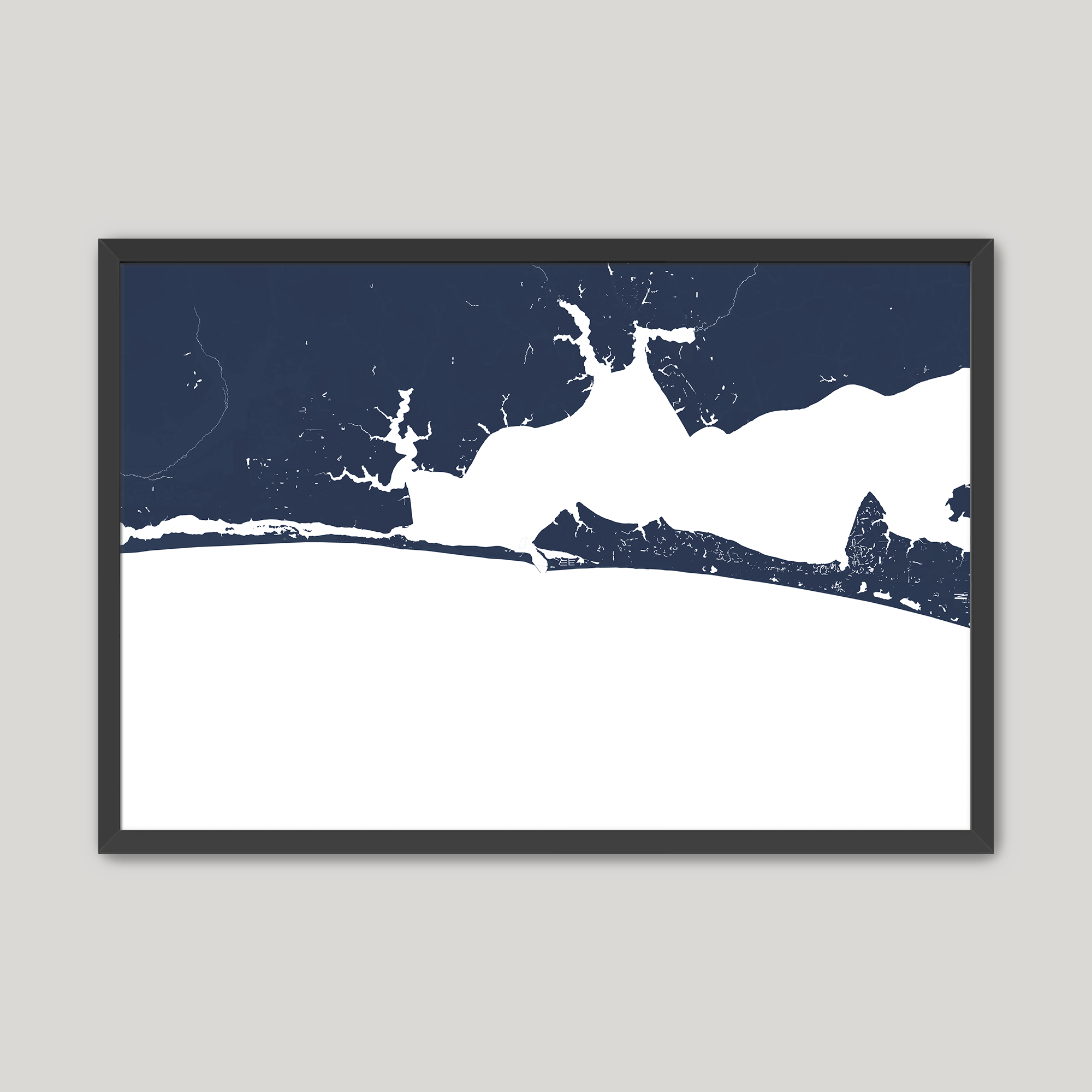 Destin Coastal Map — Fine Art Print Horizontal, navy, Black Frame, 10x8