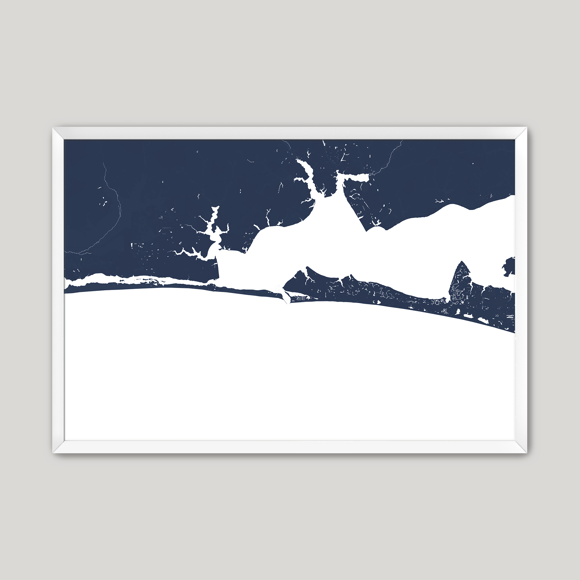 Destin Coastal Map — Fine Art Print Horizontal, navy, White Frame, 10x8