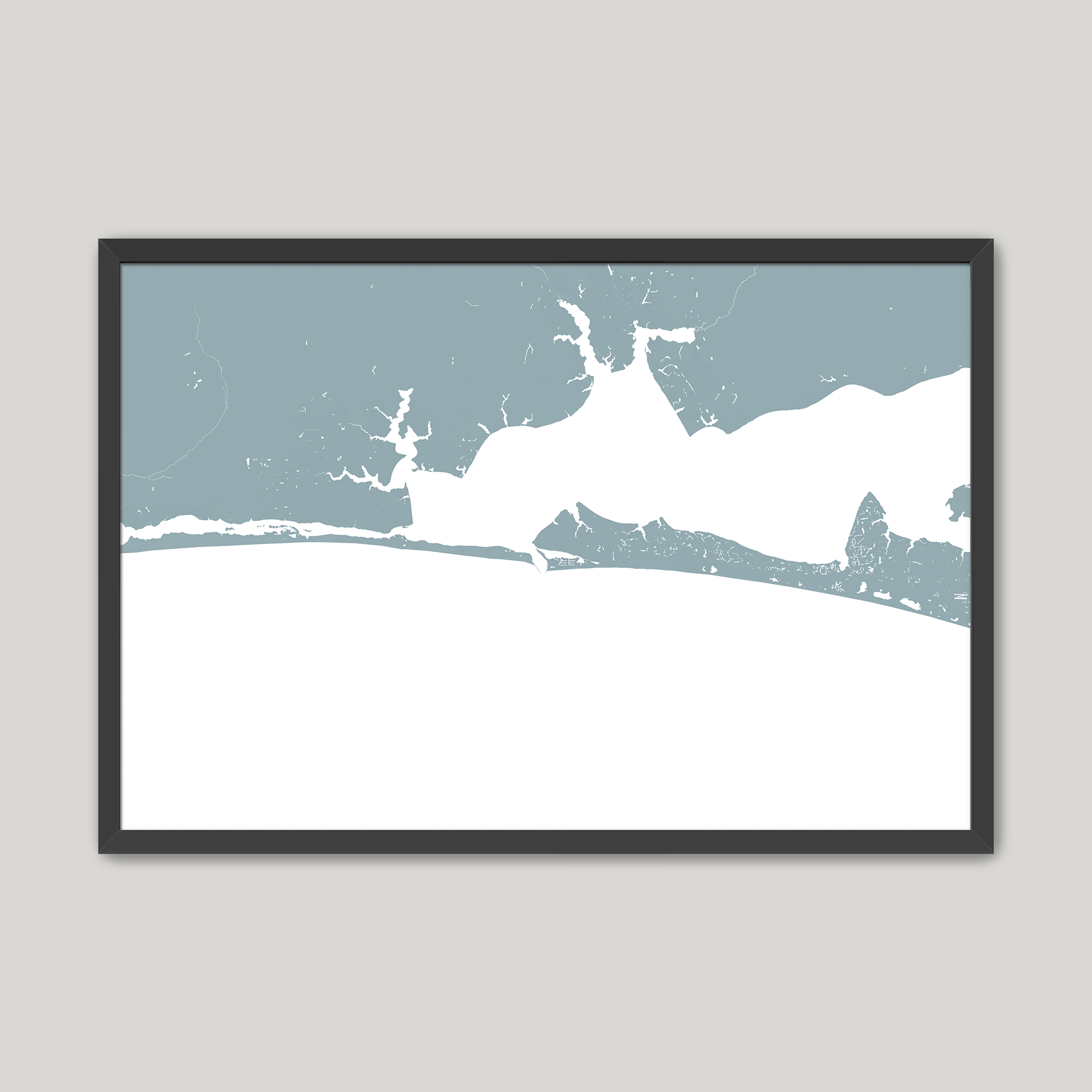 Destin Coastal Map — Fine Art Print Horizontal, soft-blue, Black Frame, 10x8
