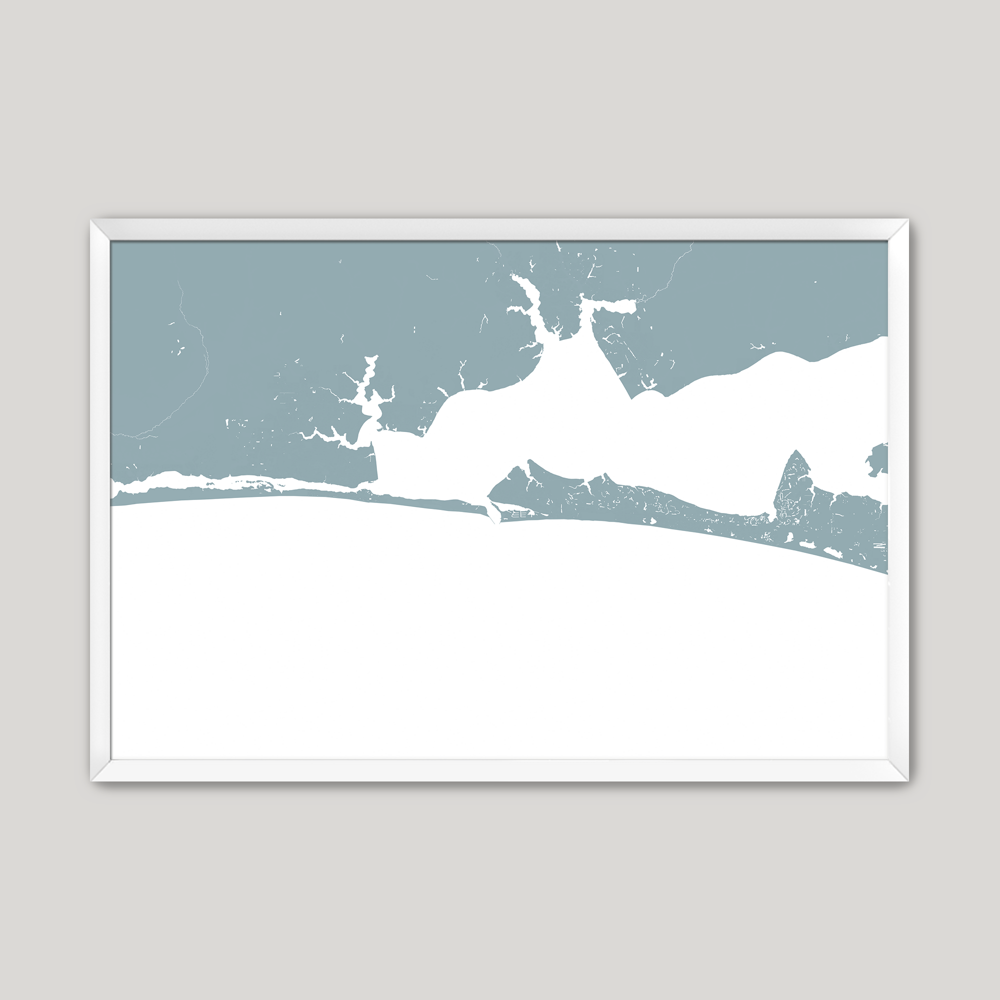 Destin Coastal Map — Fine Art Print Horizontal, soft-blue, White Frame, 10x8