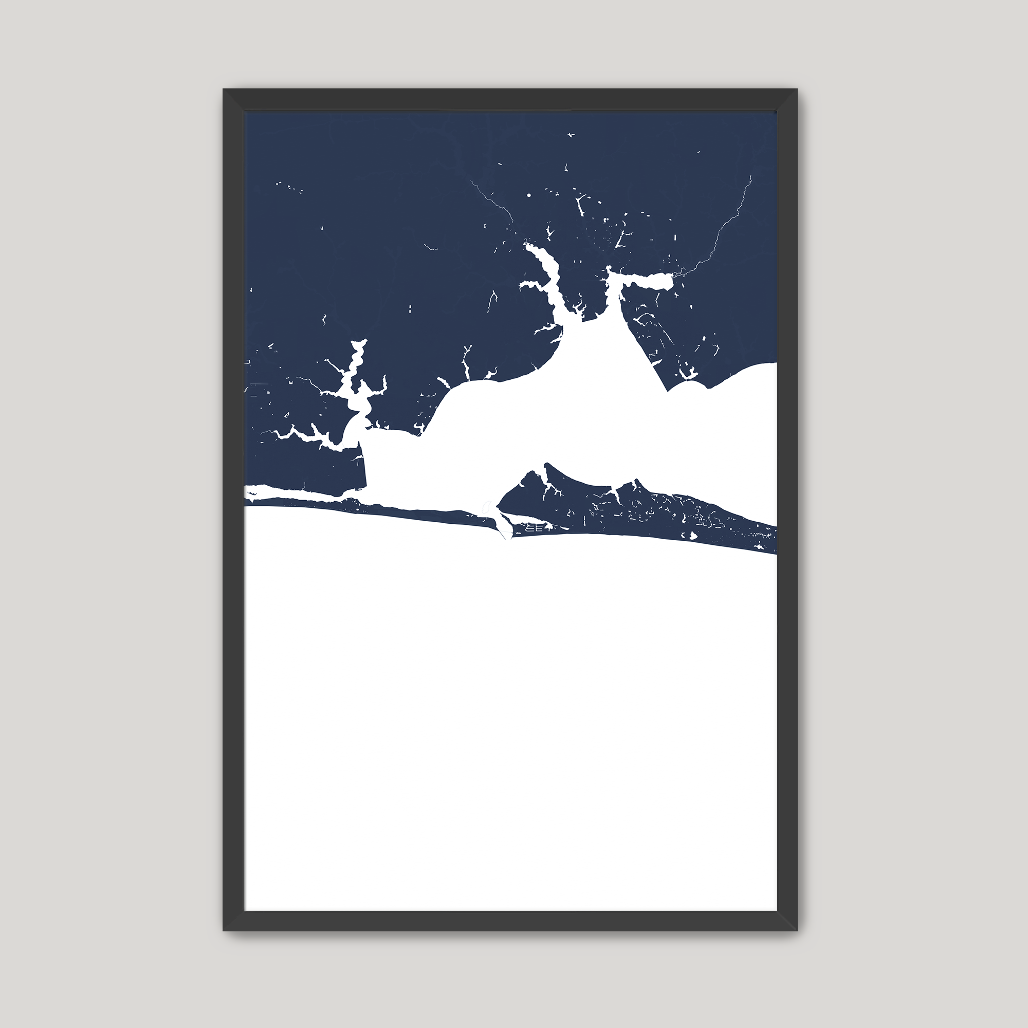 Destin Coastal Map — Fine Art Print Vertical, navy, Black Frame, 8x10