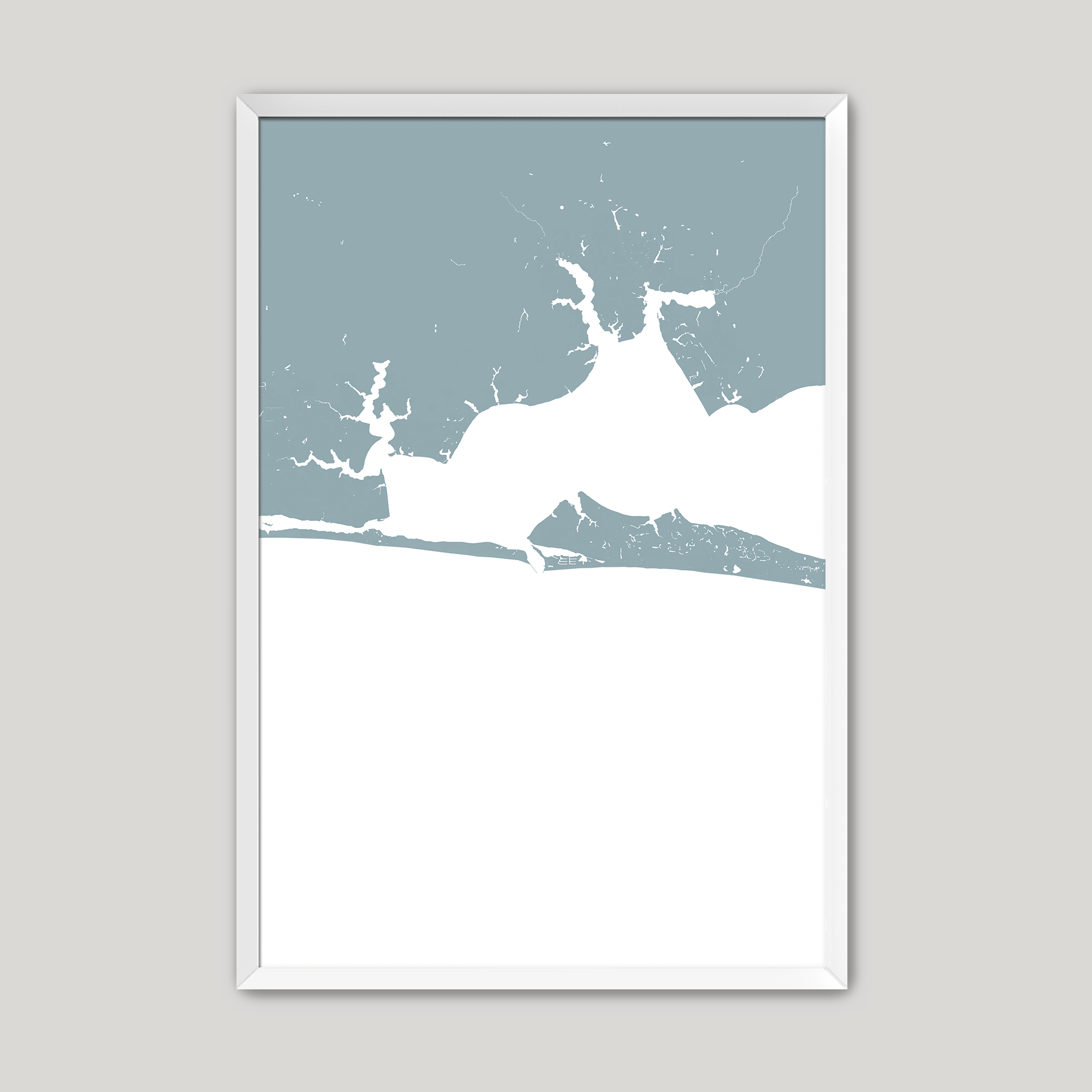 Destin Coastal Map — Fine Art Print Vertical, soft-blue, White Frame, 8x10