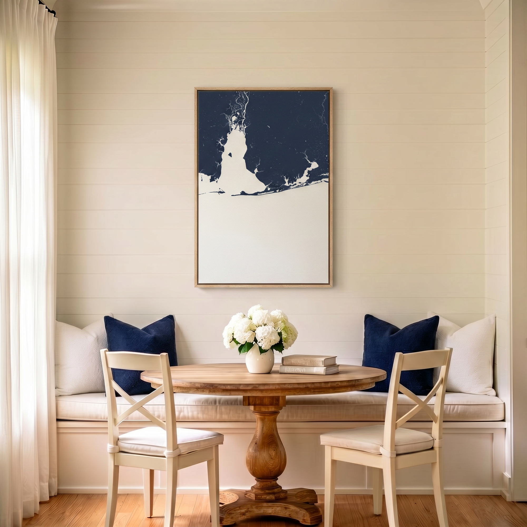 Alabama Gulf Coast canvas map art in dining nook setting