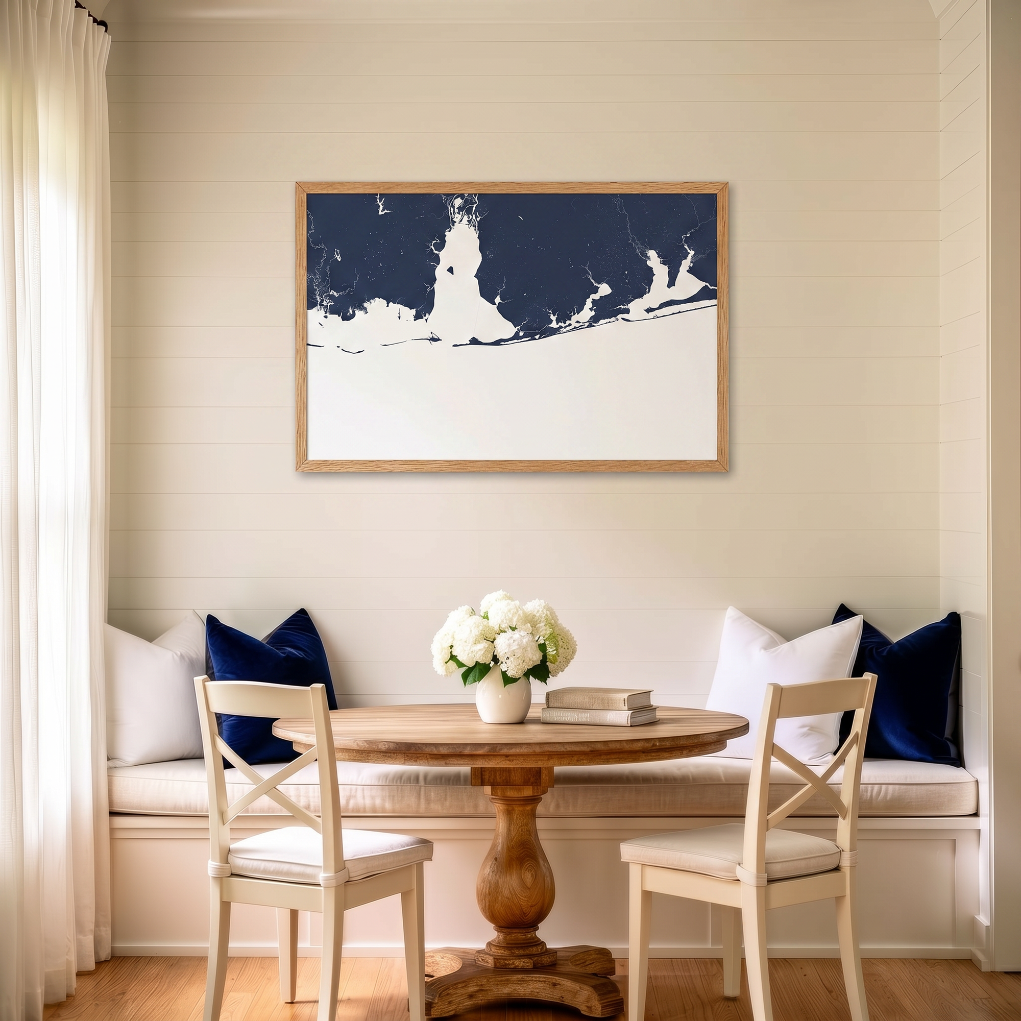 Alabama Gulf Coast matte map art in dining nook setting
