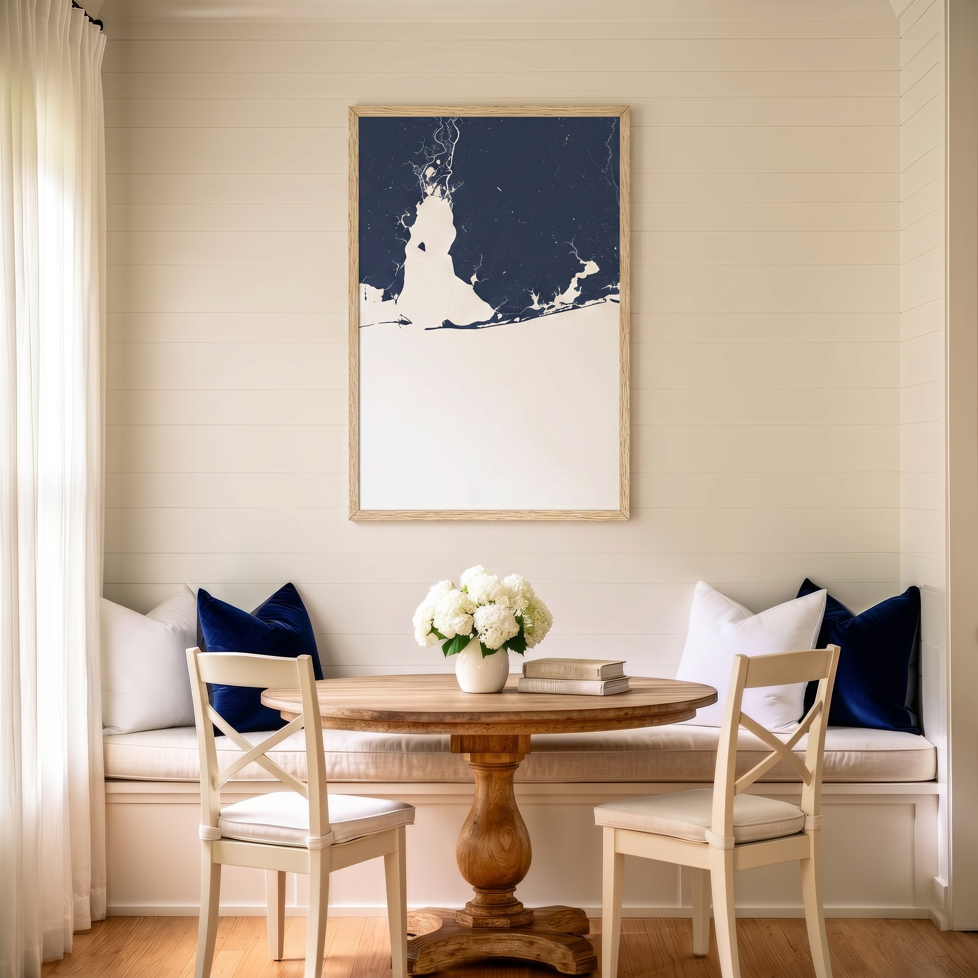 Alabama Gulf Coast matte map art in dining nook setting