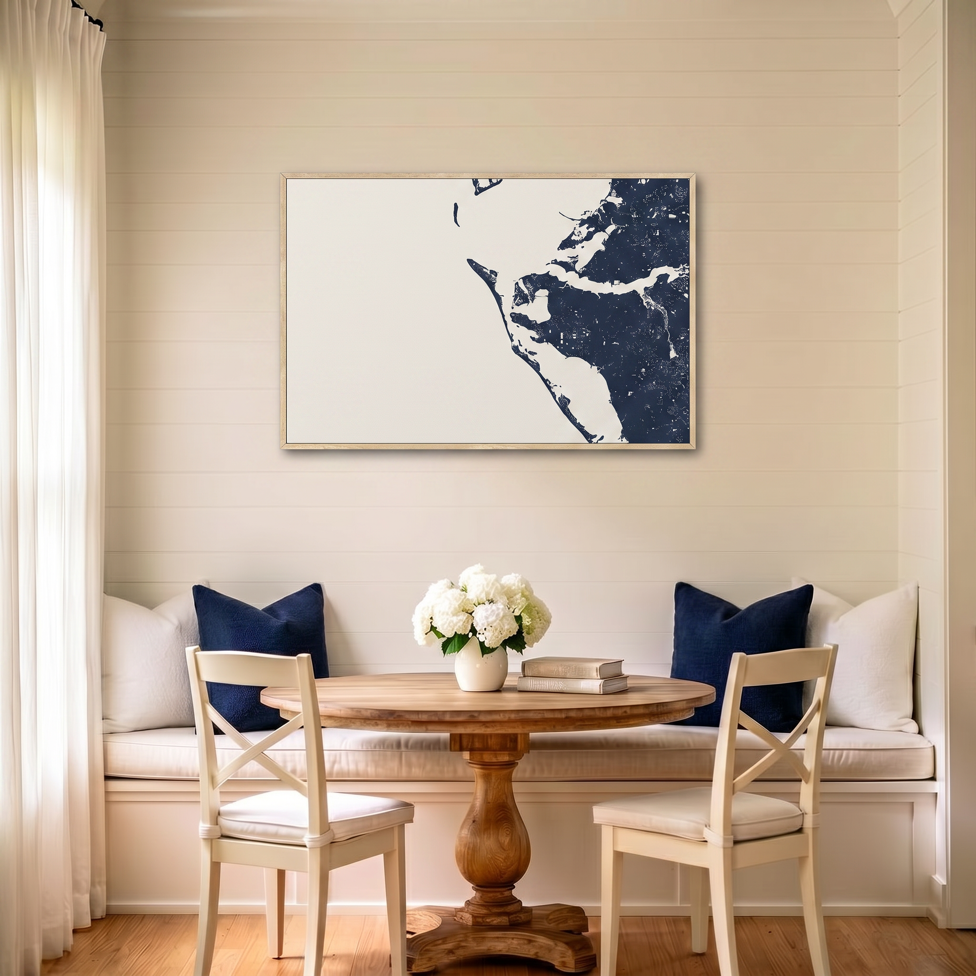 Anna Maria Island canvas map art in dining nook setting