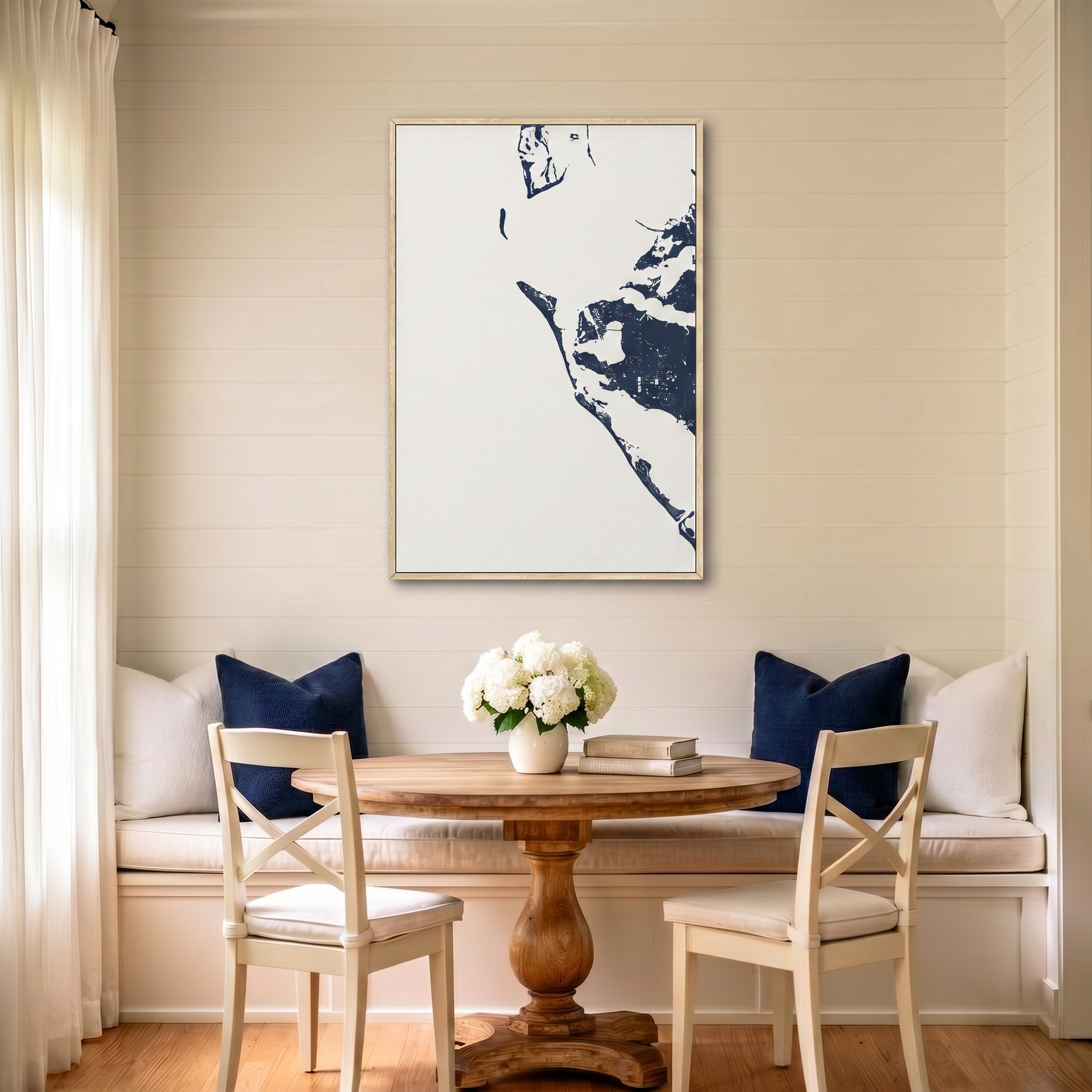 Anna Maria Island canvas map art in dining nook setting