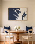 Annapolis canvas map art in dining nook setting