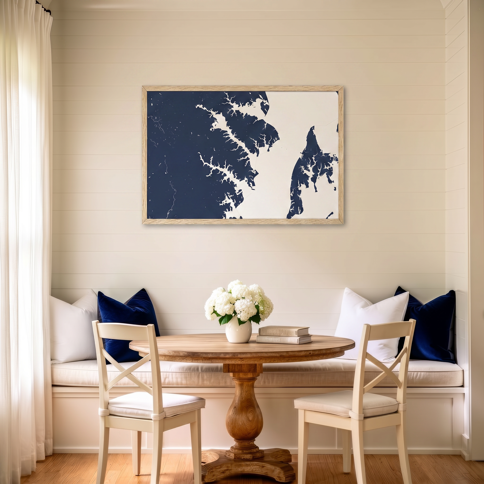 Annapolis matte map art in dining nook setting