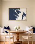 Annapolis matte map art in dining nook setting