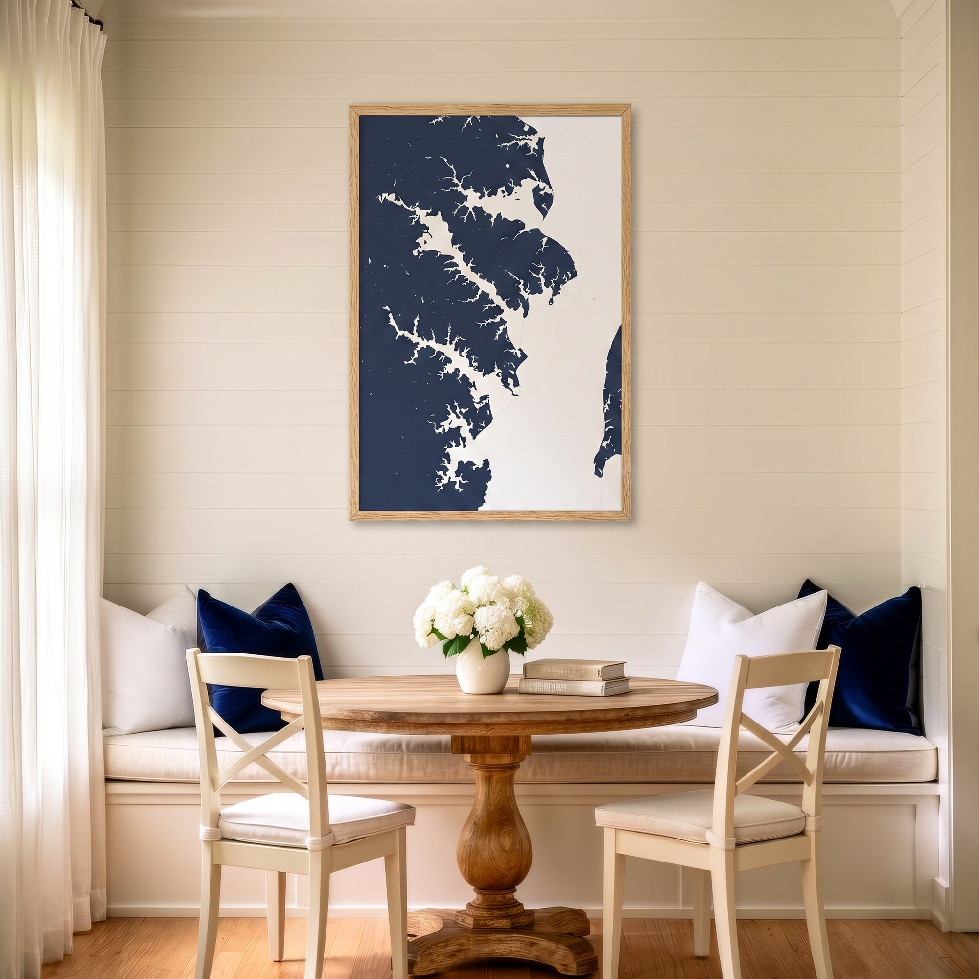 Annapolis matte map art in dining nook setting