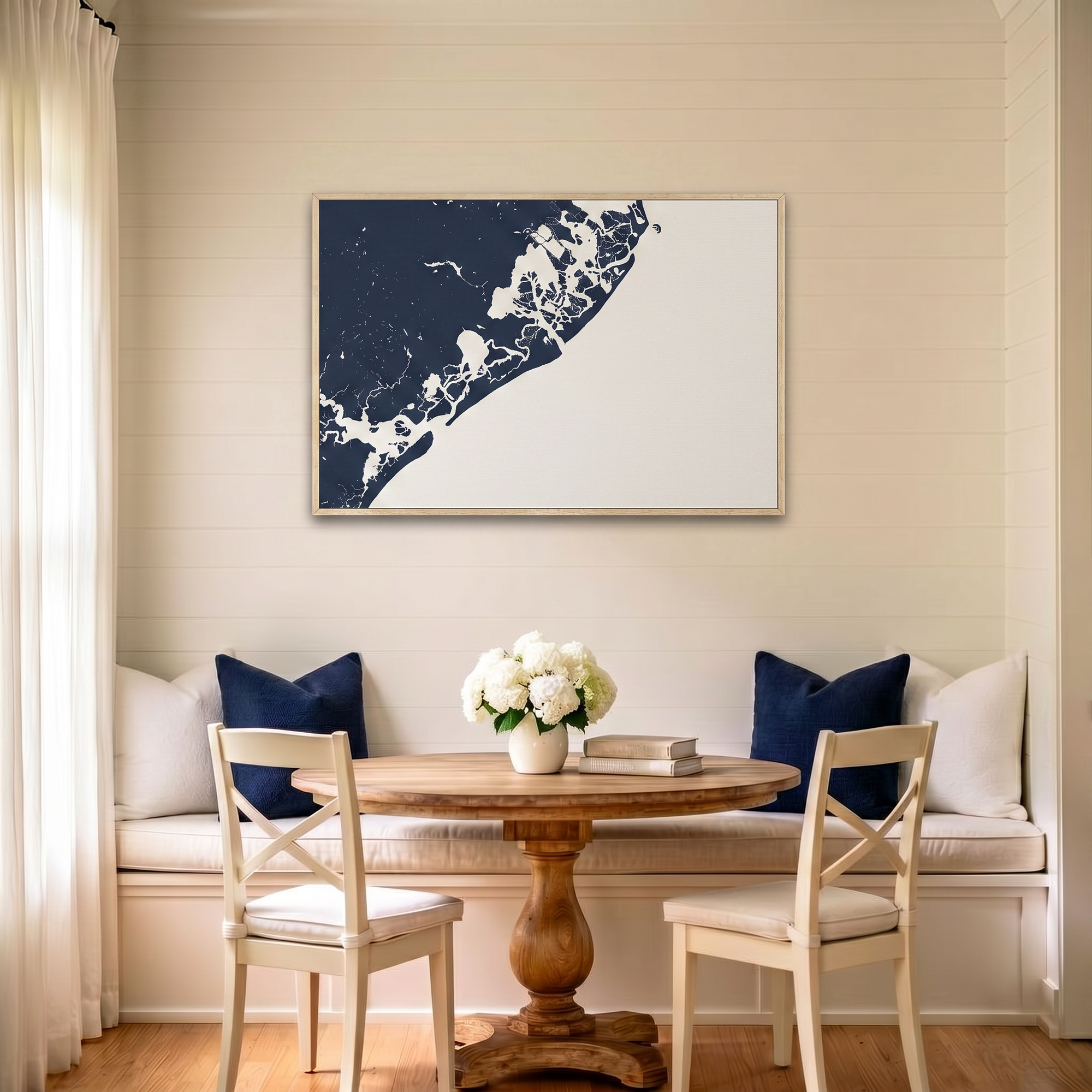 Atlantic City canvas map art in dining nook setting