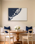 Atlantic City canvas map art in dining nook setting