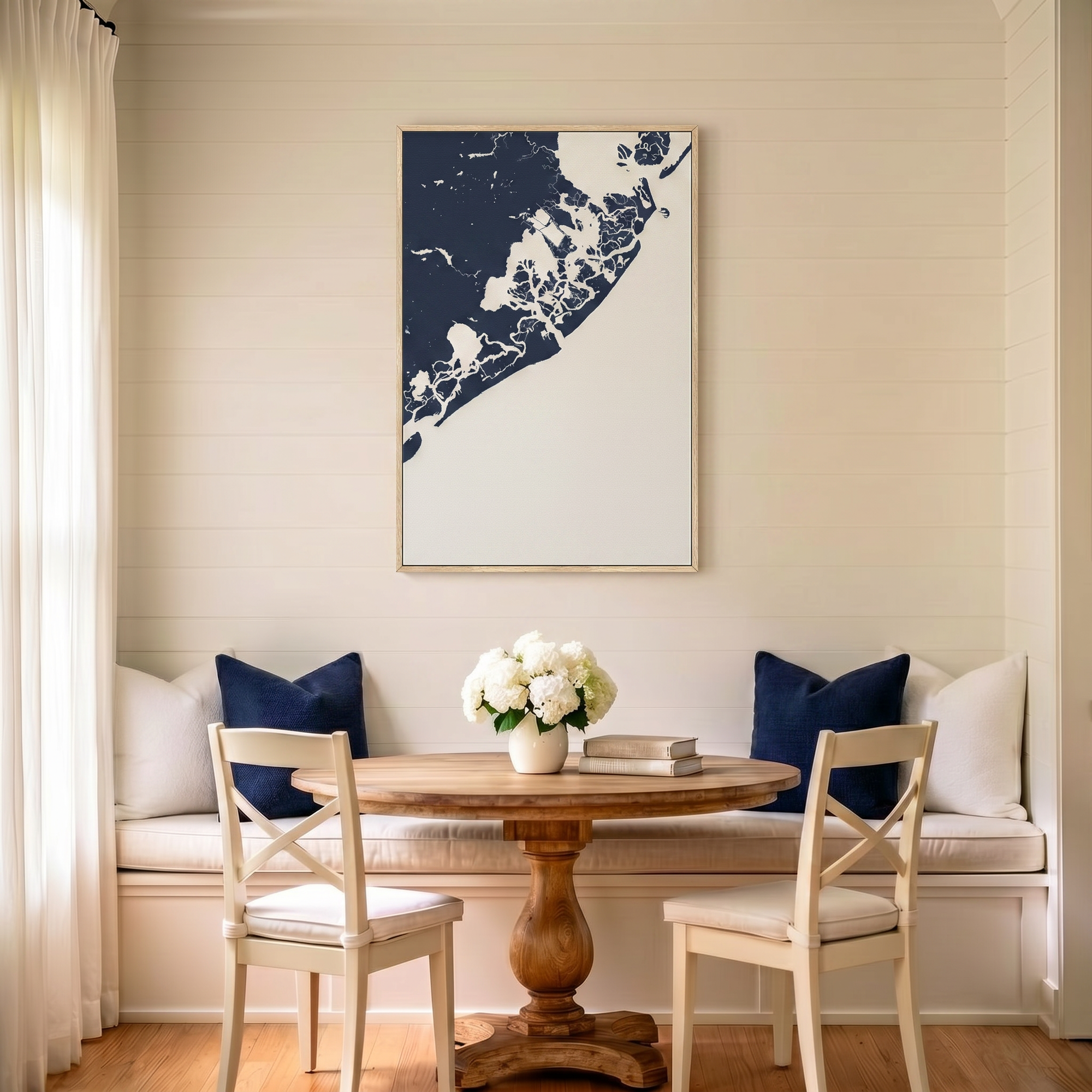 Atlantic City canvas map art in dining nook setting