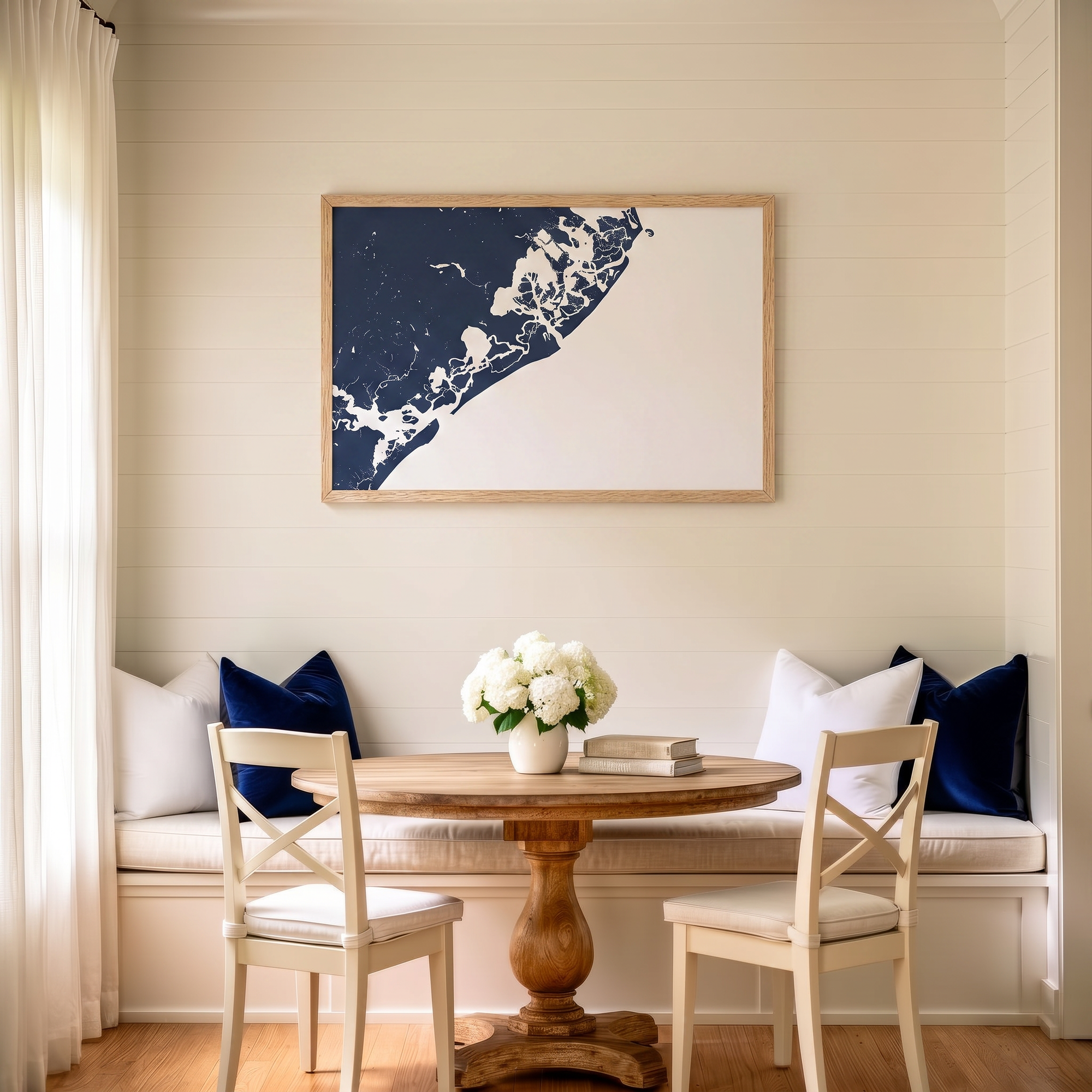 Atlantic City matte map art in dining nook setting