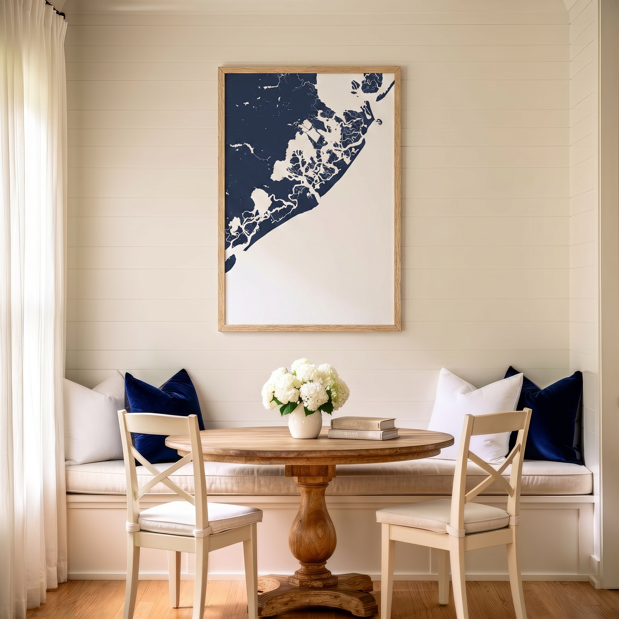 Atlantic City matte map art in dining nook setting