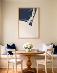 Bald Head Island matte map art in dining nook setting