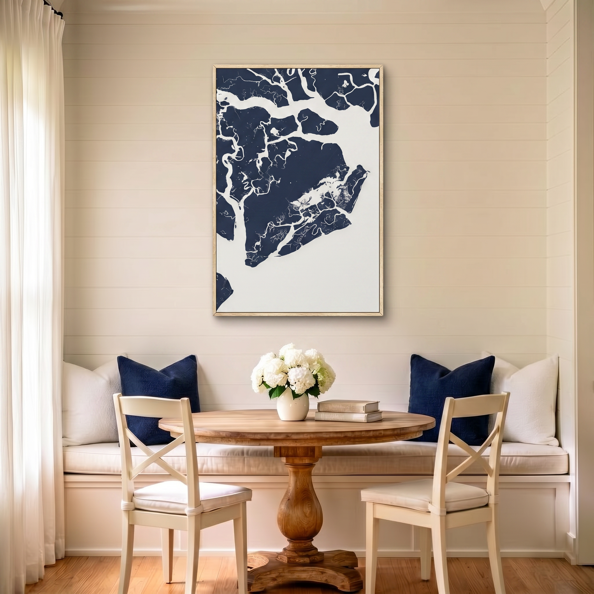 Beaufort / Sea Islands canvas map art in dining nook setting