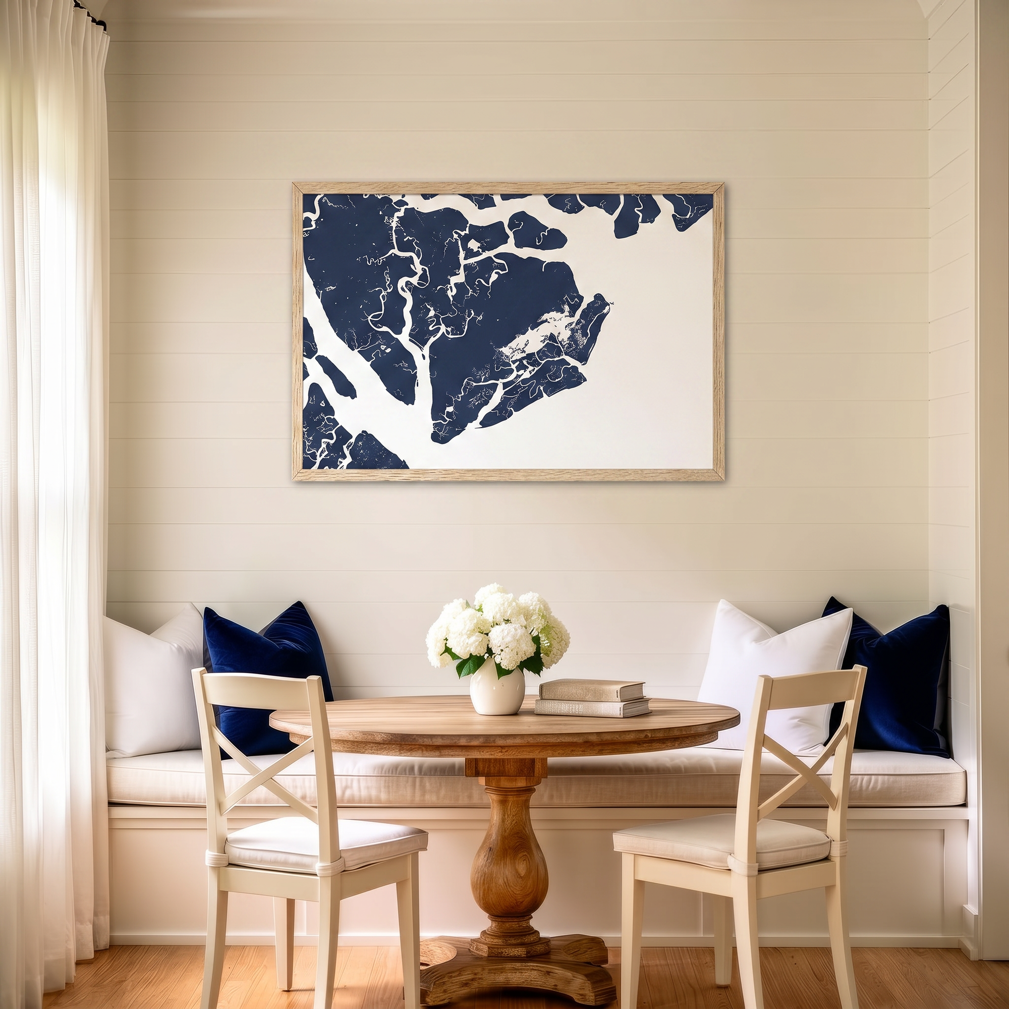 Beaufort / Sea Islands matte map art in dining nook setting