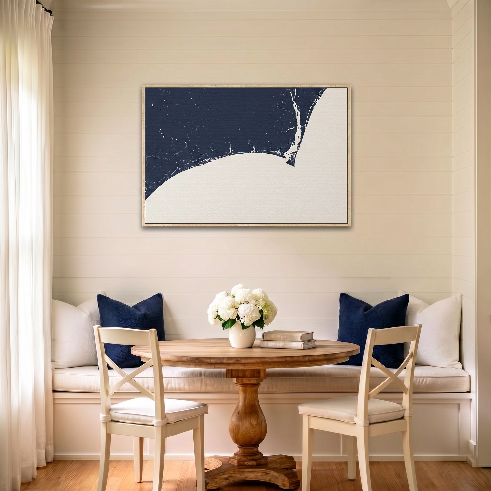 Brunswick Islands canvas map art in dining nook setting
