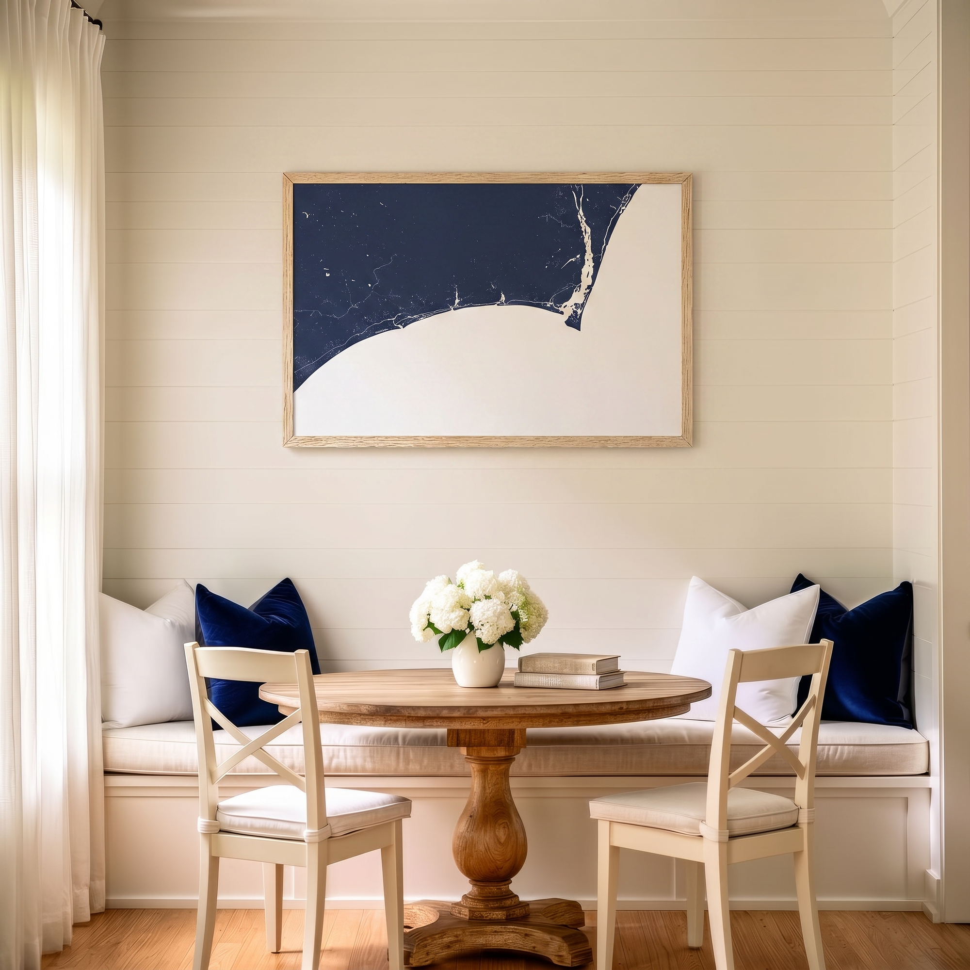 Brunswick Islands matte map art in dining nook setting