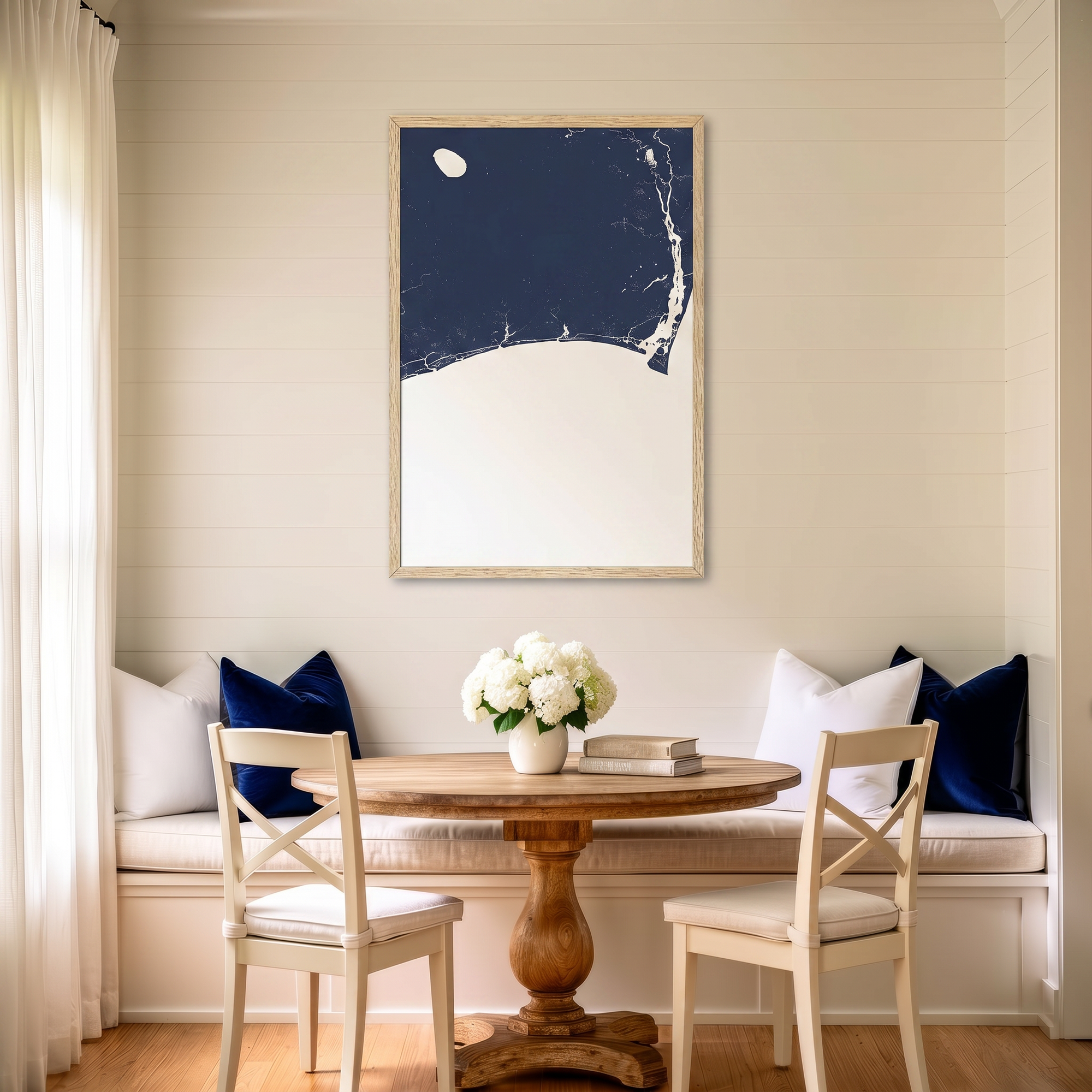 Brunswick Islands matte map art in dining nook setting