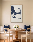 Cape Cod canvas map art in dining nook setting