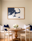 Cape Cod matte map art in dining nook setting