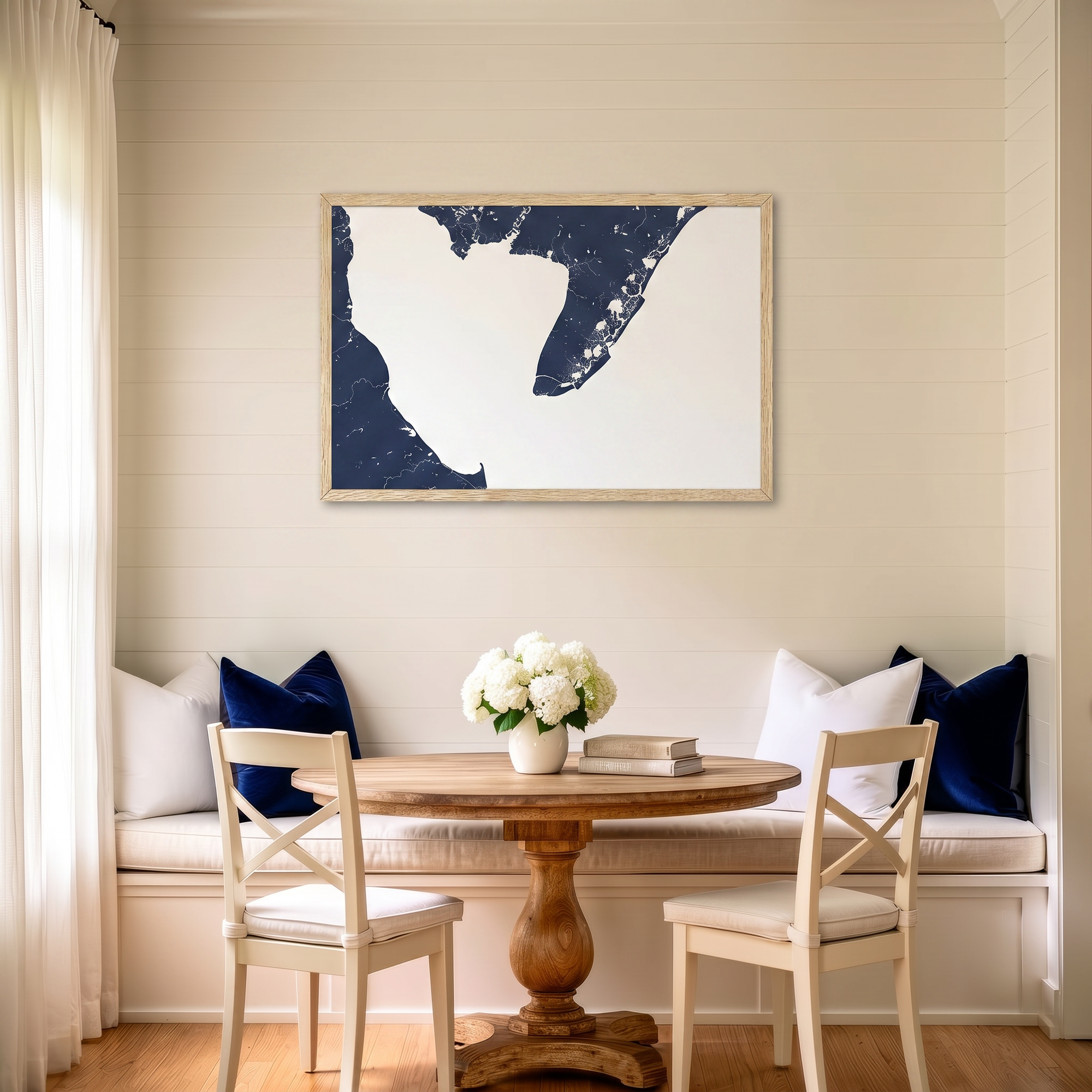 Cape May matte map art in dining nook setting
