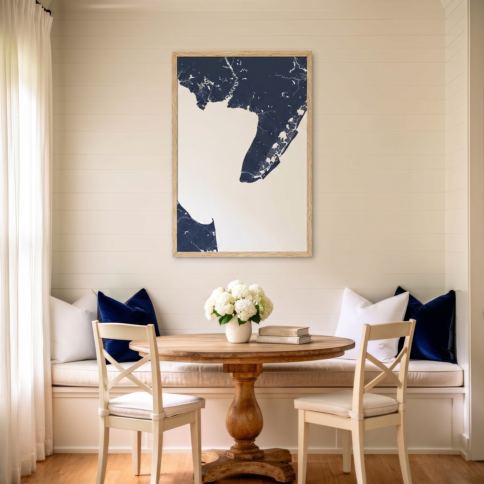 Cape May matte map art in dining nook setting