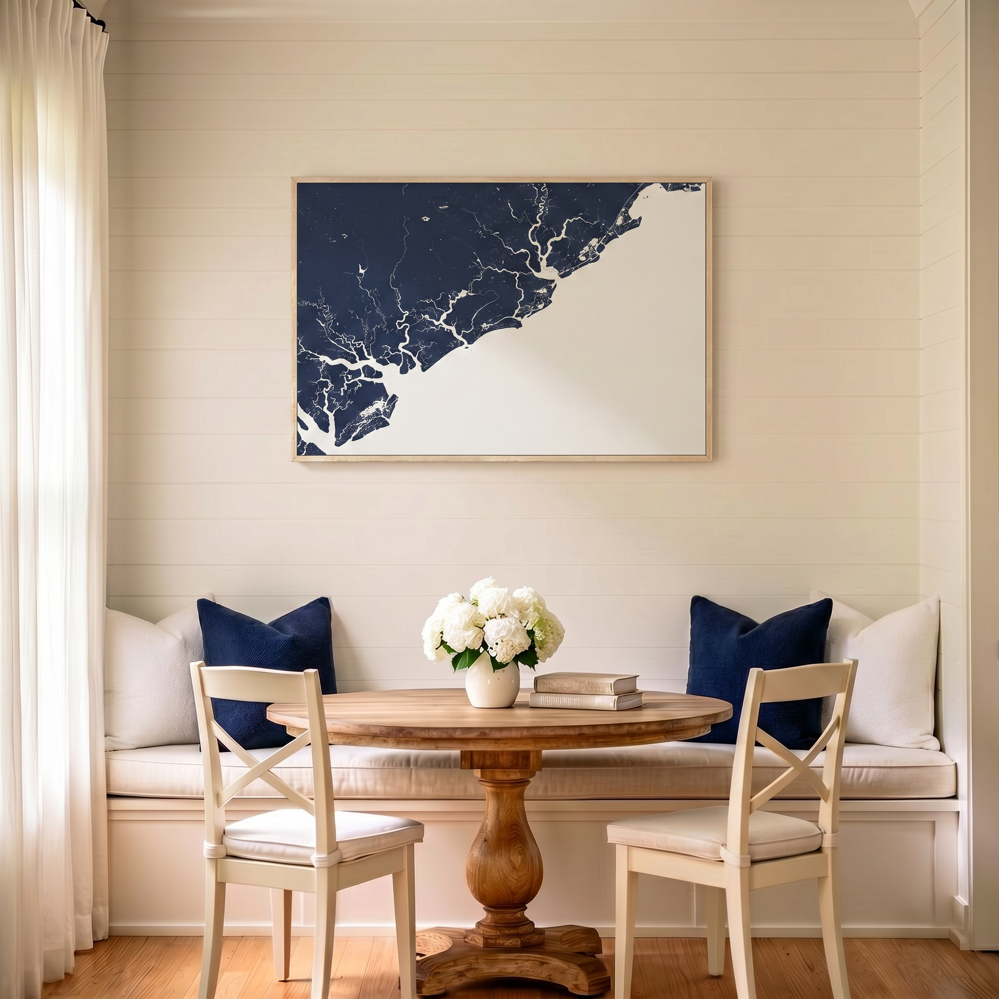 Charleston / Lowcountry canvas map art in dining nook setting