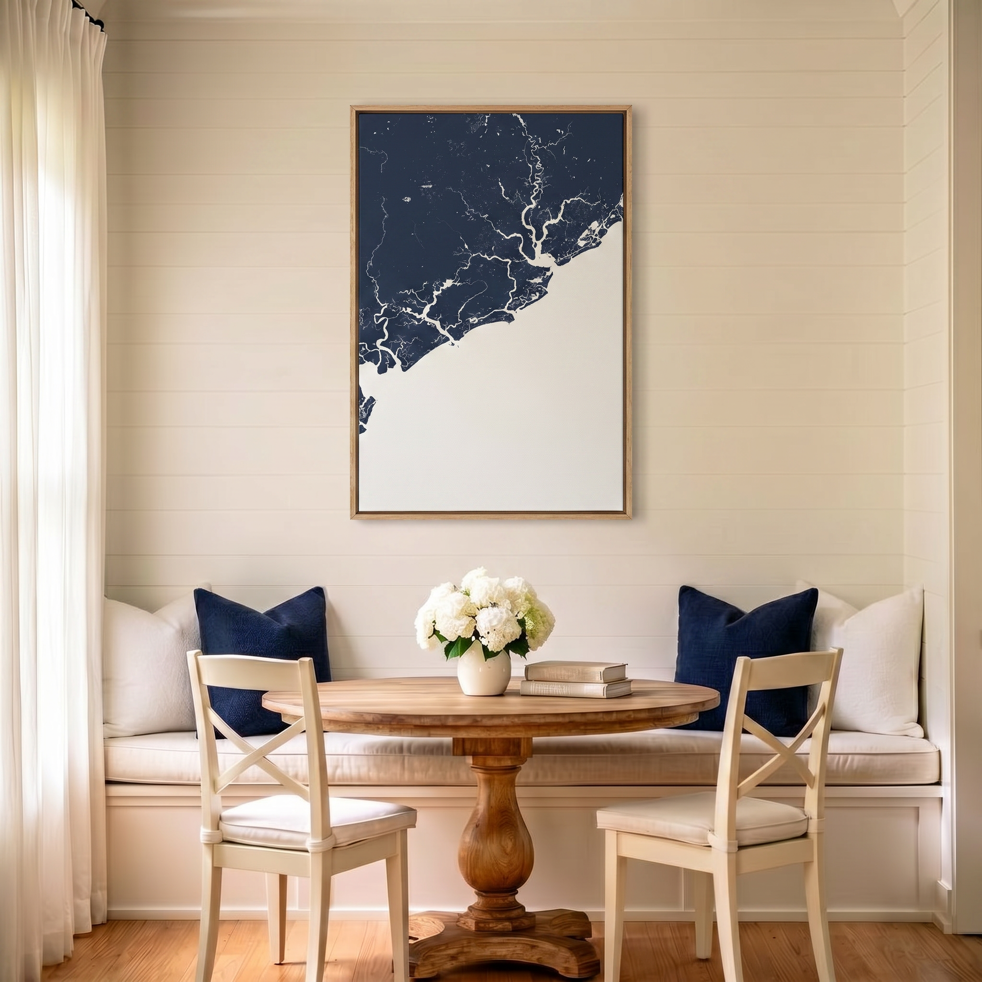Charleston / Lowcountry canvas map art in dining nook setting