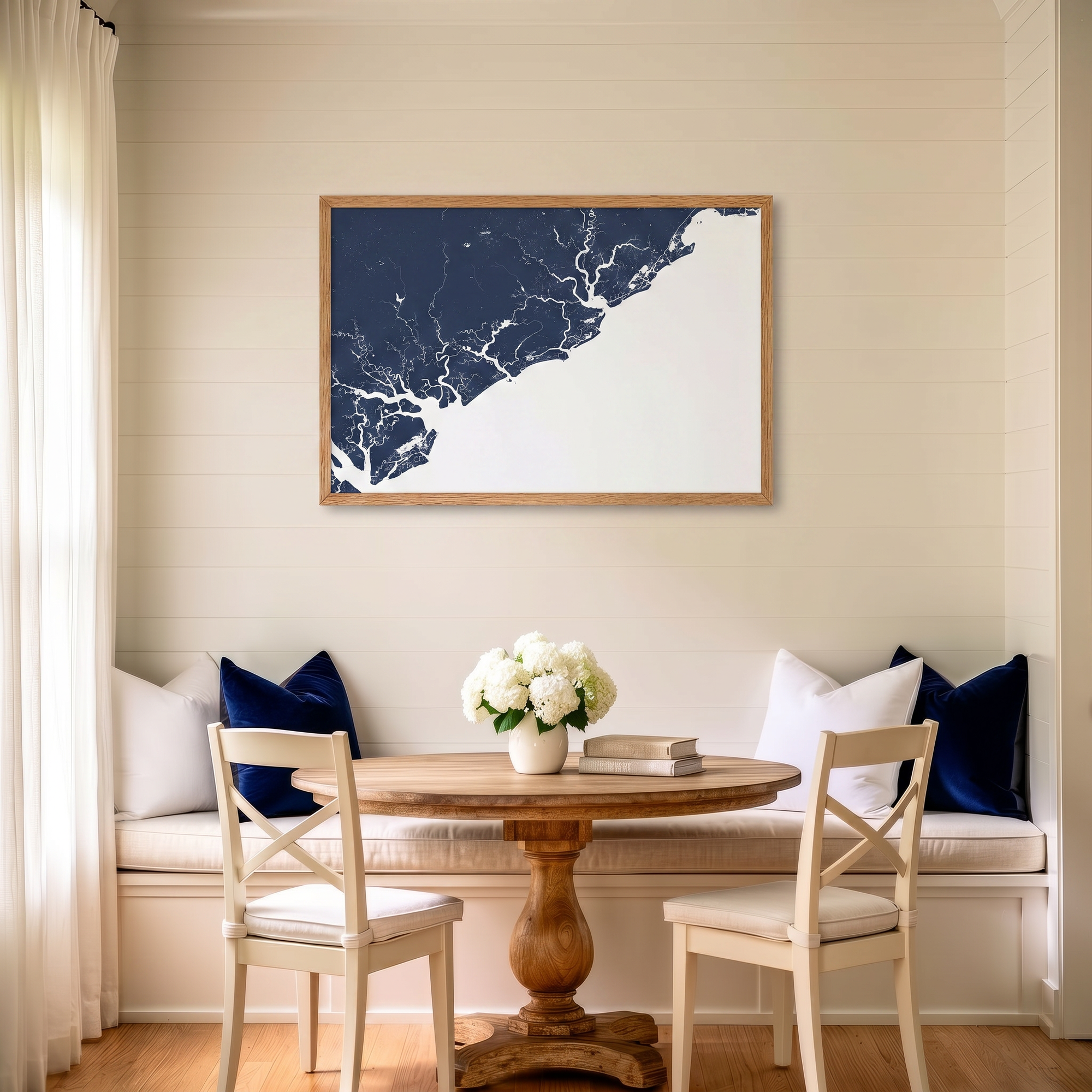 Charleston / Lowcountry matte map art in dining nook setting