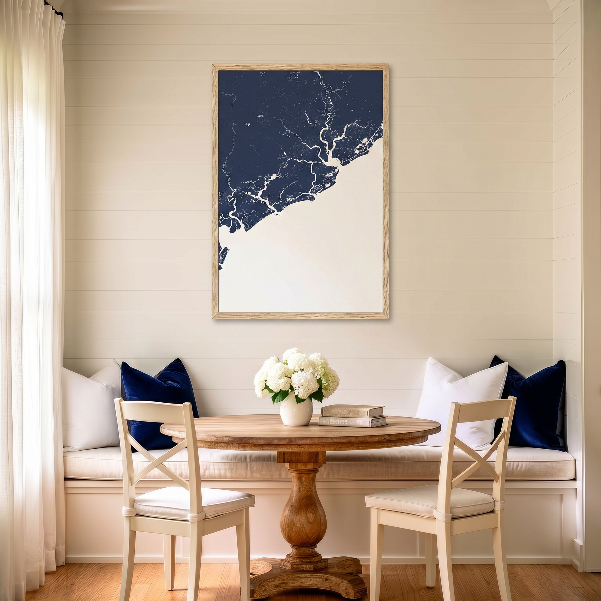 Charleston / Lowcountry matte map art in dining nook setting
