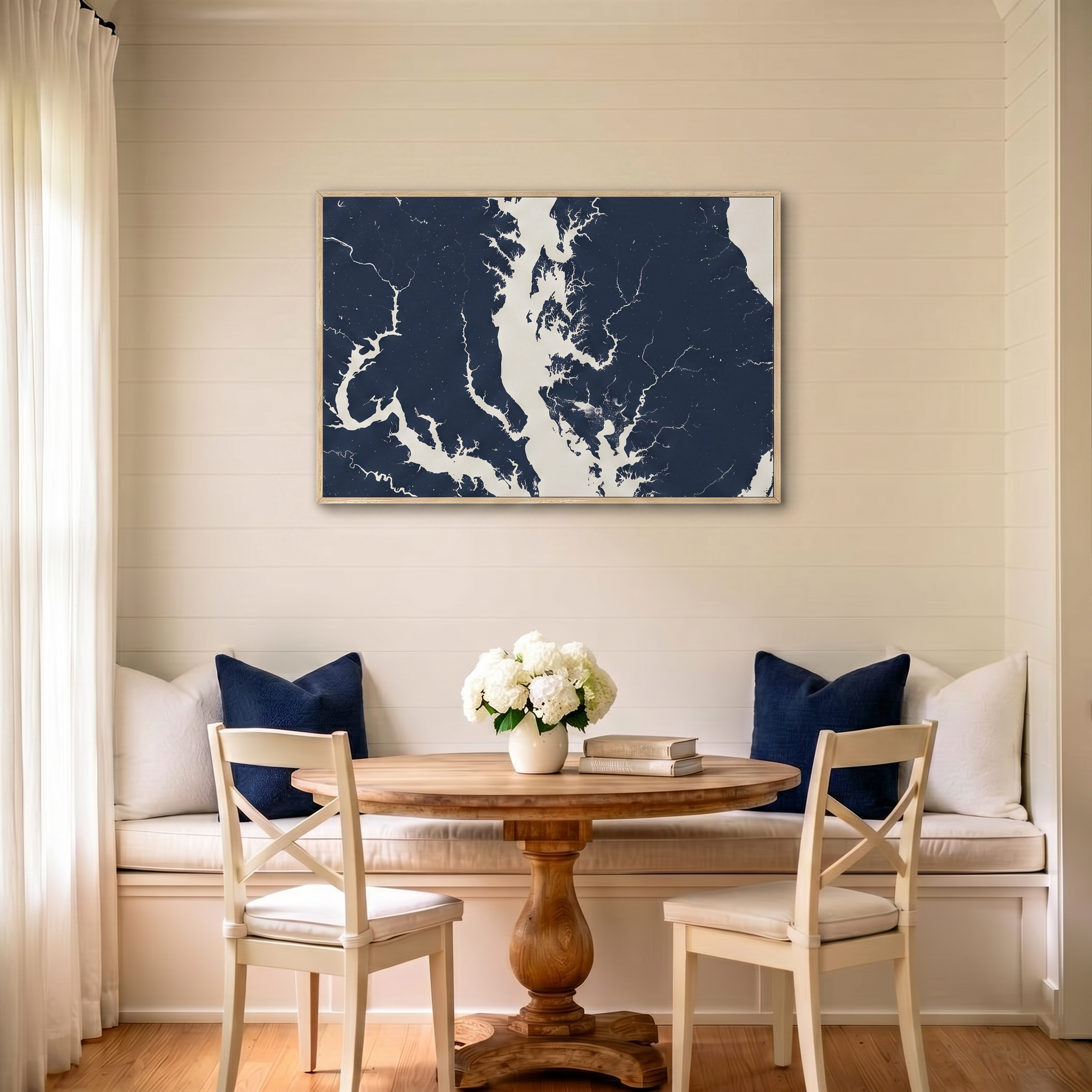 Chesapeake Bay / Maryland canvas map art in dining nook setting